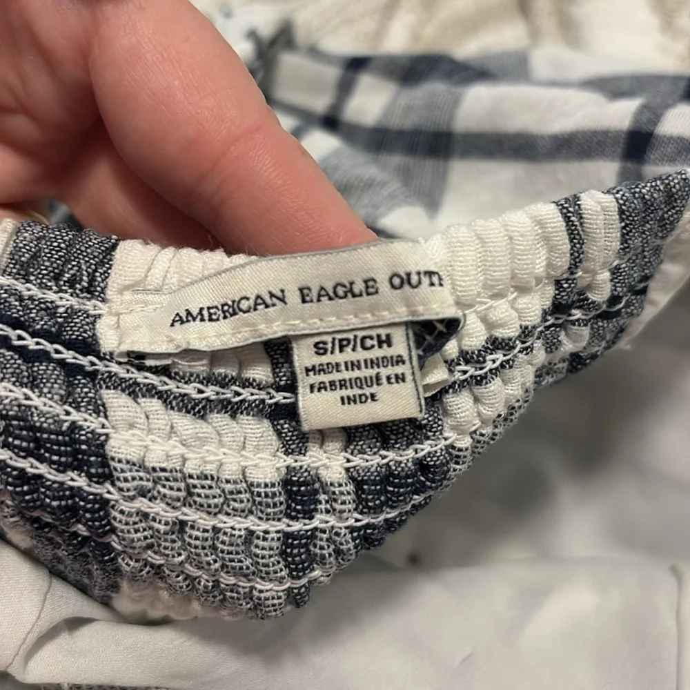 American Eagle size small blue and white plaid halter romper